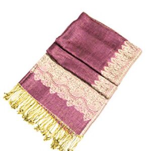 Sakkas Border Pattern Layered Reversible Woven Pashmina Shawl Scarf Wrap Stole - Mauve - Image 6