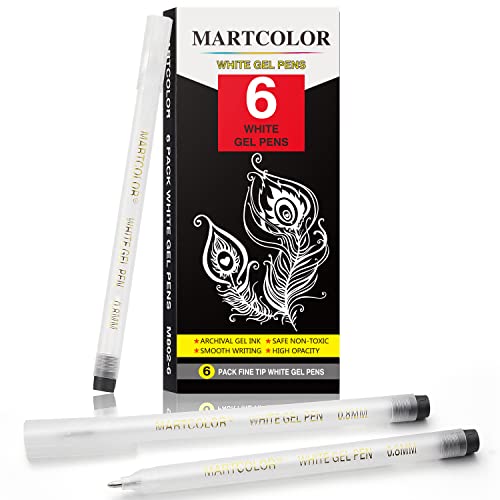 MARTCOLOR White Gel Pens Set, 6 Pack, 0.8mm Fine Point Pens Gel Ink Pens For Artists, Archival Ink Pens, White highlight Pens for Black Paper Drawing, Illustration, Sketching, Writing - Image 3
