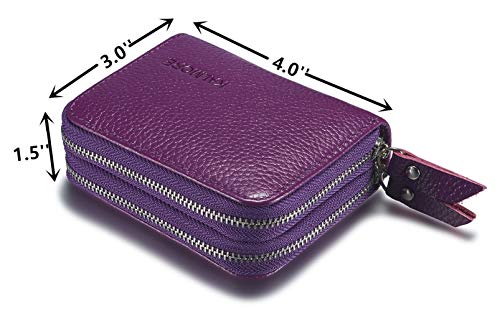 KALMORE Women's Leather RFID Secured Spacious Cute Card Wallet Small Purse, Purple, Two Zippers - Image 5