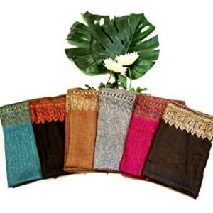 Sakkas Border Pattern Layered Reversible Woven Pashmina Shawl Scarf Wrap Stole - Mauve - Image 2
