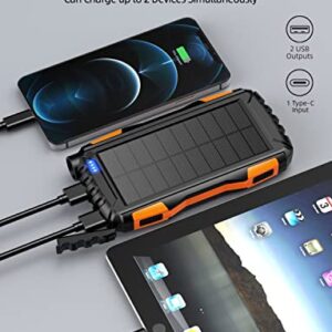 Power-Bank-Solar-Charger - 42800mAh Power Bank,Portable Charger,External Battery Pack 5V3.1A Qc 3.0 Fast Charging Built-in Super Bright Flashlight (Light Orange) - Image 8