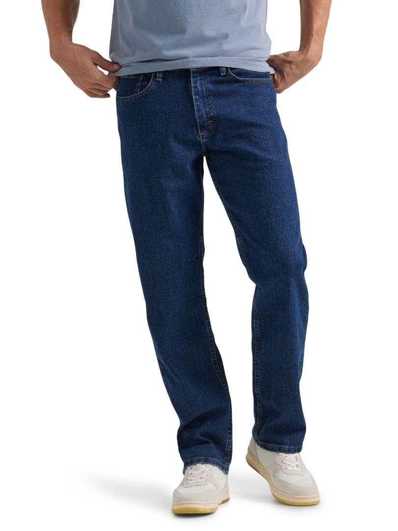 Wrangler Authentics Men's Comfort Flex Waist Relaxed Fit Jean, Dark Stonewash, 40W x 29L