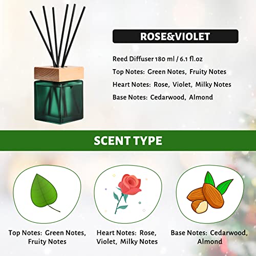 Reed Diffuser Set, Rose & Violet Scented, Modern and Classic Fragrance, 10 Scent Diffuser Sticks, 6.1 oz /180ml ,Home Decor Bedroom Living Room Bathroom Office - Image 6